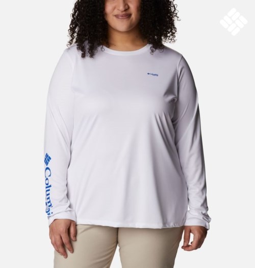 Women's Columbia PFG Tidal Tee Hook-Up Long Sleeve Sweatshirts White | Plus Size CA-D8130